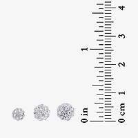Womens White Crystal Sterling Silver Ball 6 Pair Earring Set