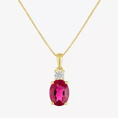 Gemstone 10K Gold Oval Pendant Necklace