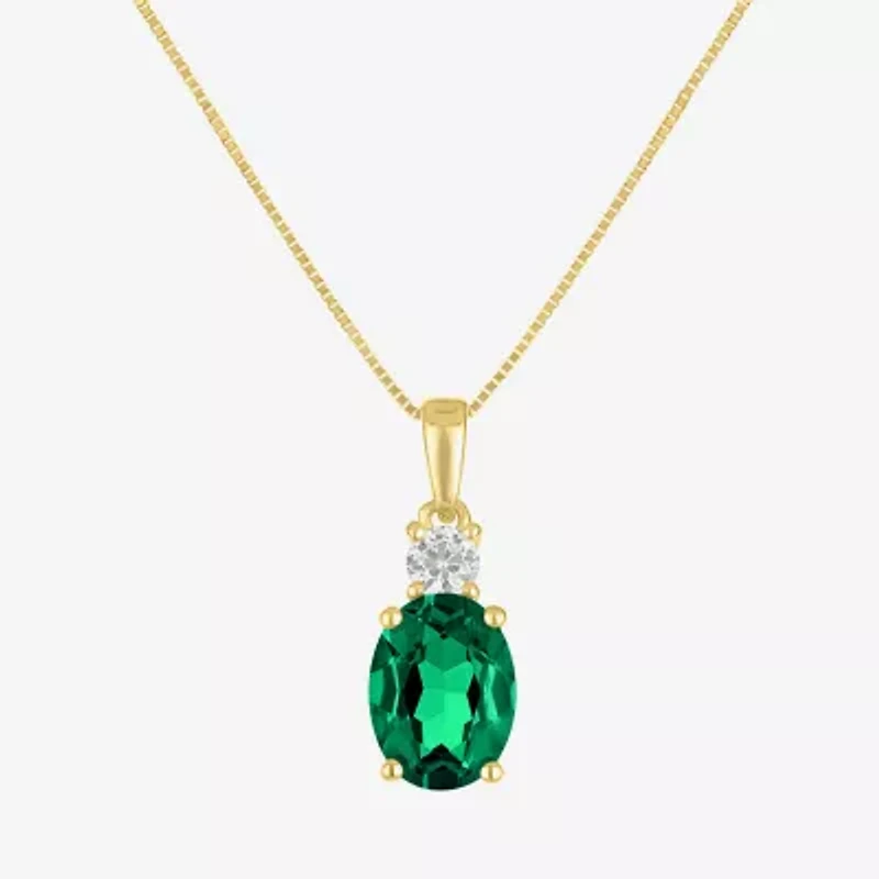 Gemstone 10K Gold Oval Pendant Necklace