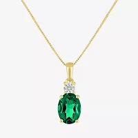 Gemstone 10K Gold Oval Pendant Necklace