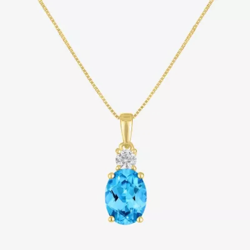 Gemstone 10K Gold Oval Pendant Necklace