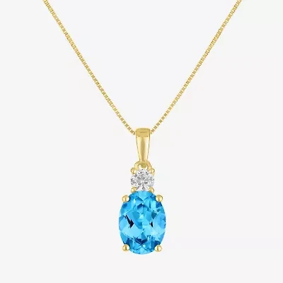 Gemstone 10K Gold Oval Pendant Necklace