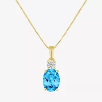 Gemstone 10K Gold Oval Pendant Necklace