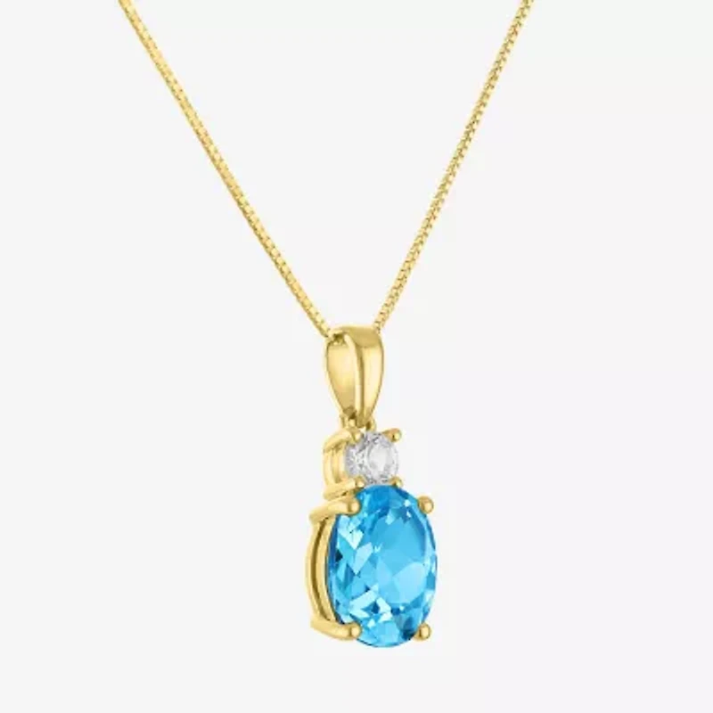 Gemstone 10K Gold Oval Pendant Necklace