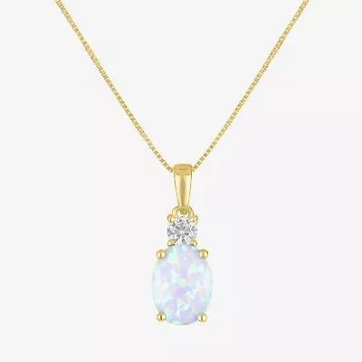 Gemstone 10K Gold Oval Pendant Necklace