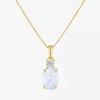 Gemstone 10K Gold Oval Pendant Necklace