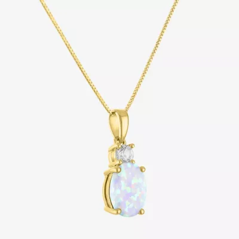 Gemstone 10K Gold Oval Pendant Necklace