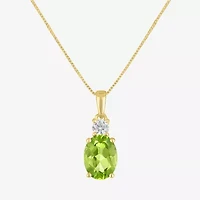 Gemstone 10K Gold Oval Pendant Necklace