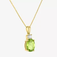 Gemstone 10K Gold Oval Pendant Necklace