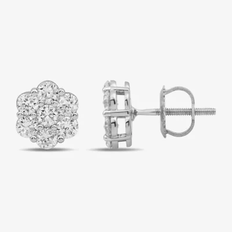 Diamond Blossom 1 CT. T.W. Lab Grown White 10K or Yellow Gold 8.2mm Flower Stud Earrings