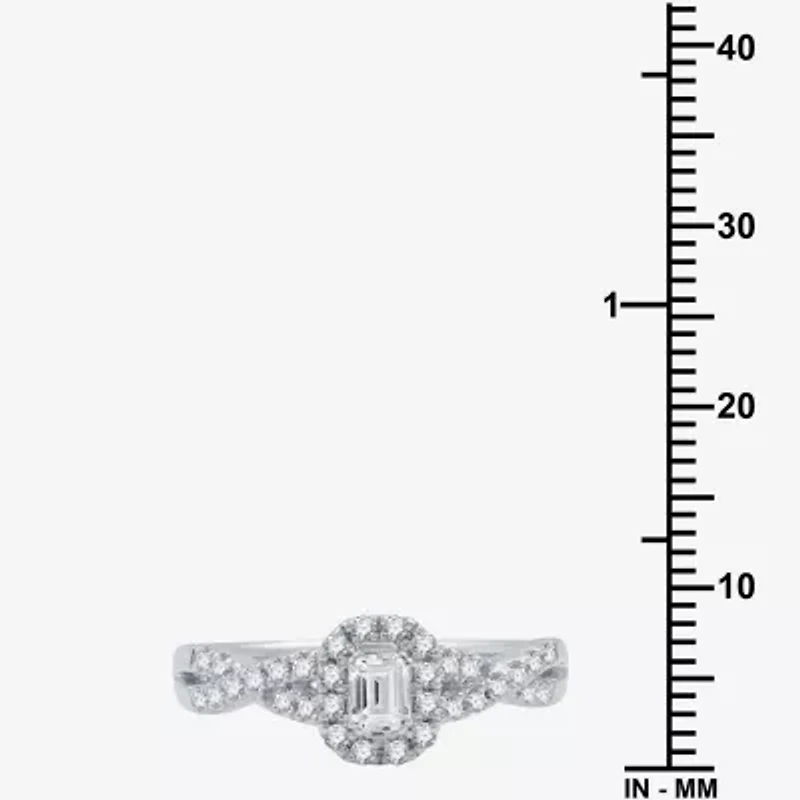 I Said Yes (H-I / I1) Womens 1/2 CT. T.W. Lab Grown White Diamond Sterling Silver or 14K Gold Over Side Stone Halo Engagement Ring