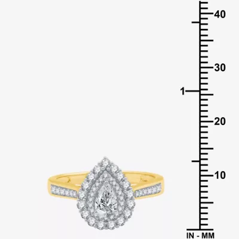 I Said Yes (H-I / I1) Womens 3/4 CT. T.W. Lab Grown White Diamond Sterling Silver or 14K Gold Over Pear Side Stone Halo Engagement Ring