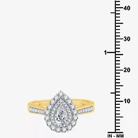 I Said Yes (H-I / I1) Womens 3/4 CT. T.W. Lab Grown White Diamond Sterling Silver or 14K Gold Over Pear Side Stone Halo Engagement Ring