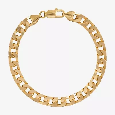 Made in Italy Mens 24K Gold Over Silver 8 1/2 Inch Solid Curb Chain Bracelet