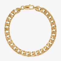 Made in Italy Mens 24K Gold Over Silver 8 1/2 Inch Solid Curb Chain Bracelet