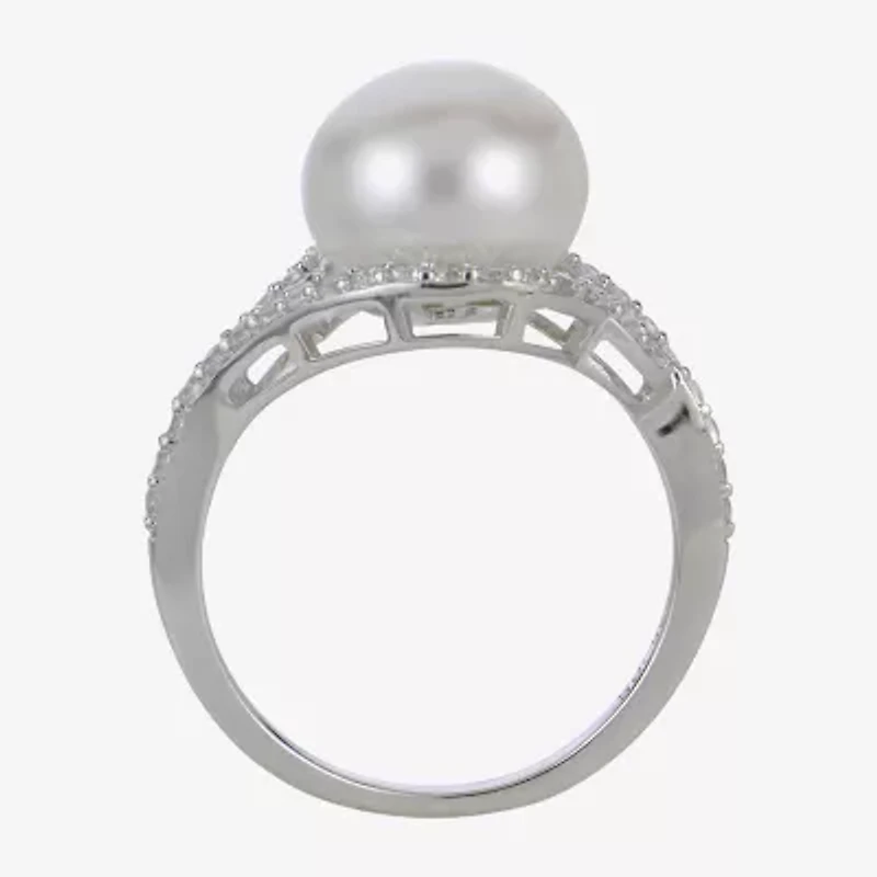 Cultured Freshwater Pearl & Lab-Created Sapphire Ring