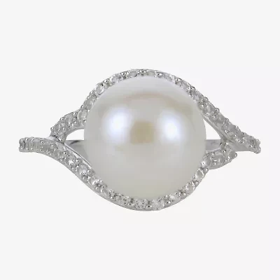 Cultured Freshwater Pearl & Lab-Created Sapphire Ring
