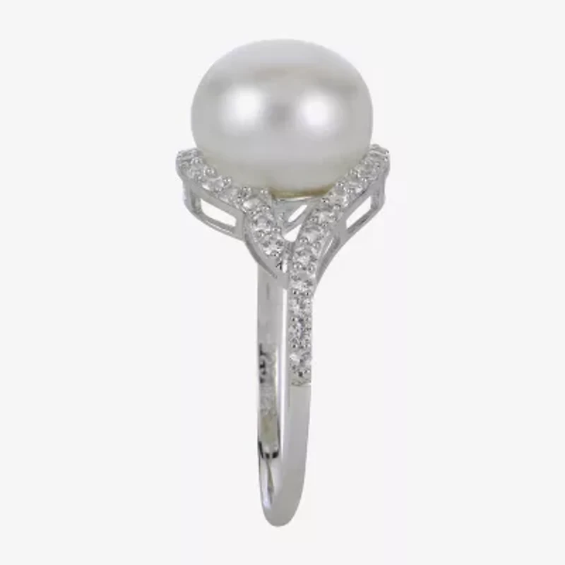 Cultured Freshwater Pearl & Lab-Created Sapphire Ring