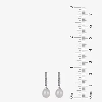 7.5-8Mm Cultured Freshwater Pearl And Diamond Accent Sterling Silver Earrings