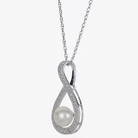 7-7.5Mm Cultured Freshwater Pearl And Diamond Accent Sterling Silver Pendant