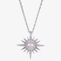 North Star Womens White Cultured Freshwater Pearl Sterling Silver Star 18 Inch Pendant Necklace