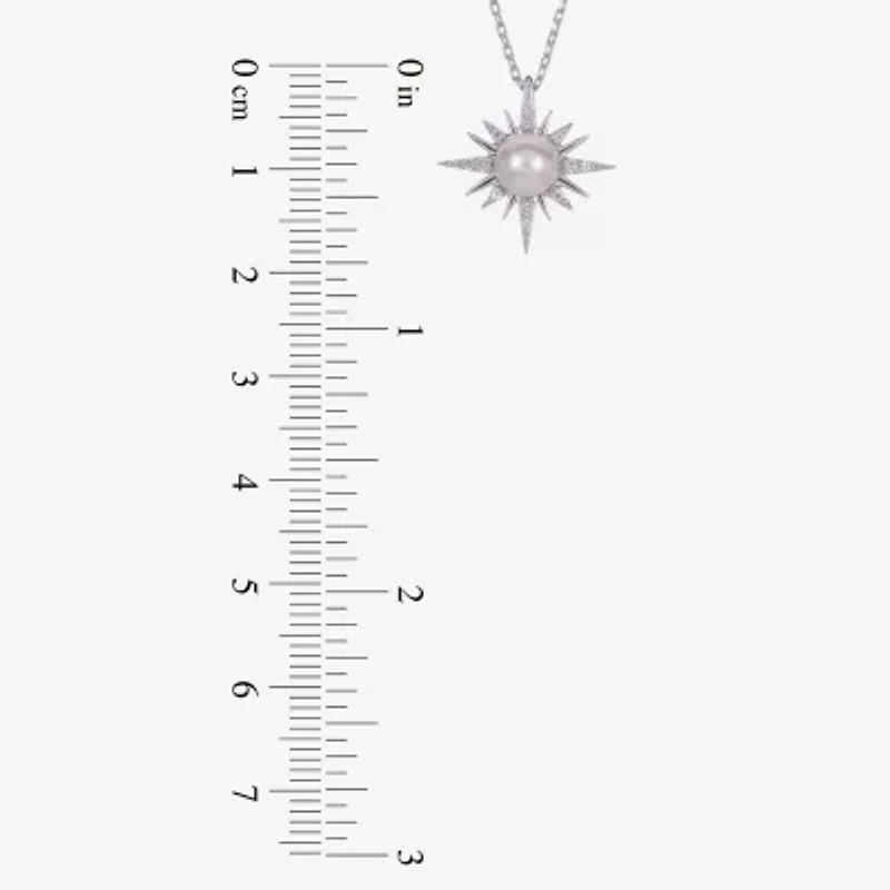 North Star Womens White Cultured Freshwater Pearl Sterling Silver Star 18 Inch Pendant Necklace