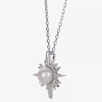 North Star Womens White Cultured Freshwater Pearl Sterling Silver Star 18 Inch Pendant Necklace