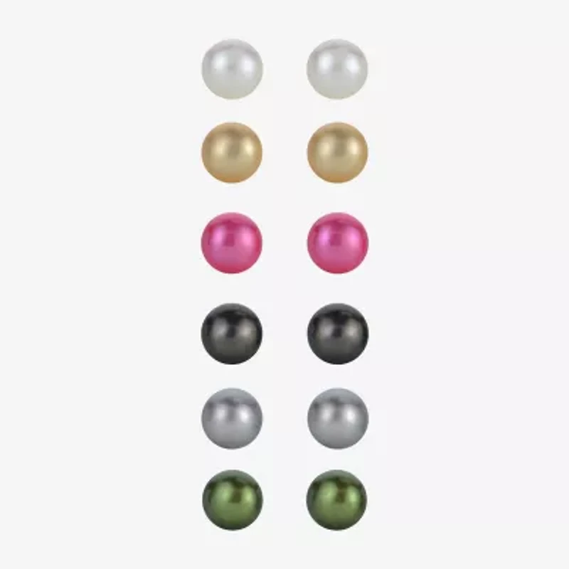 Womens Dyed White Cultured Freshwater Pearl Sterling Silver 6 Pair Jewelry Set