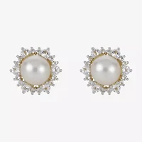 White Cultured Freshwater Pearl 14K Gold Over Silver 12mm Stud Earrings