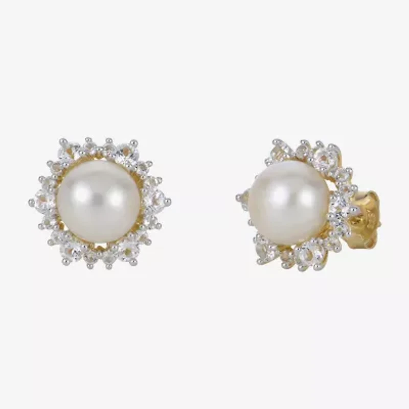 White Cultured Freshwater Pearl 14K Gold Over Silver 12mm Stud Earrings