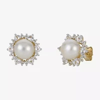 White Cultured Freshwater Pearl 14K Gold Over Silver 12mm Stud Earrings
