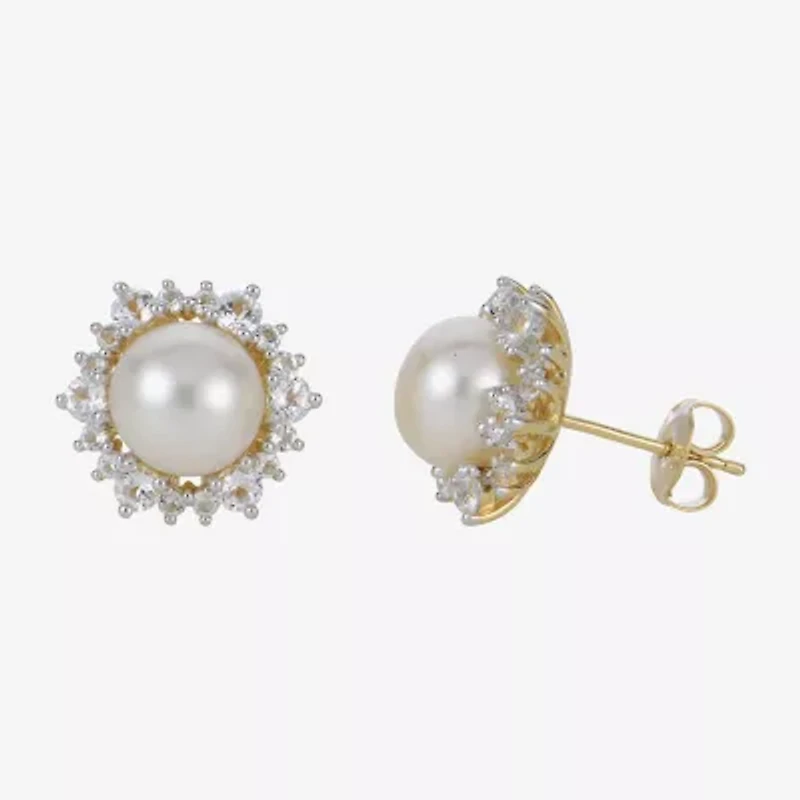 White Cultured Freshwater Pearl 14K Gold Over Silver 12mm Stud Earrings