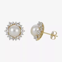 White Cultured Freshwater Pearl 14K Gold Over Silver 12mm Stud Earrings