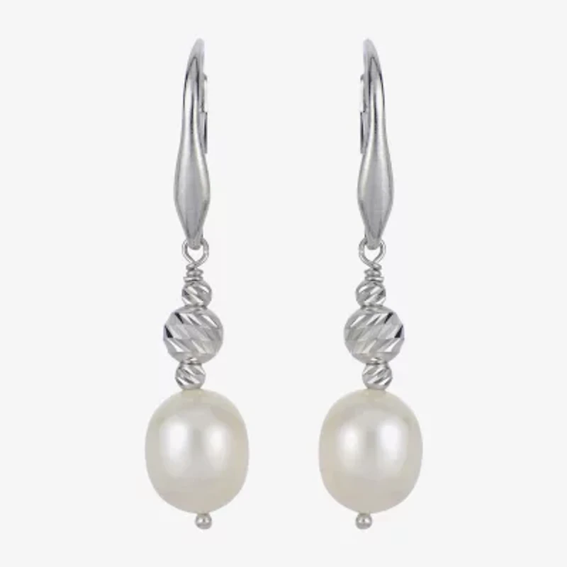 Womens Dyed White Cultured Freshwater Pearl Sterling Silver Drop Earrings