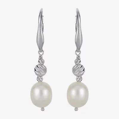 Womens Dyed White Cultured Freshwater Pearl Sterling Silver Drop Earrings