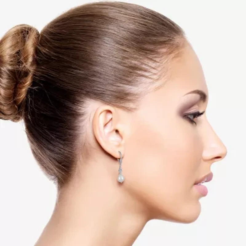 Womens Dyed White Cultured Freshwater Pearl Sterling Silver Drop Earrings