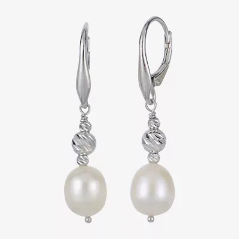 Womens Dyed White Cultured Freshwater Pearl Sterling Silver Drop Earrings