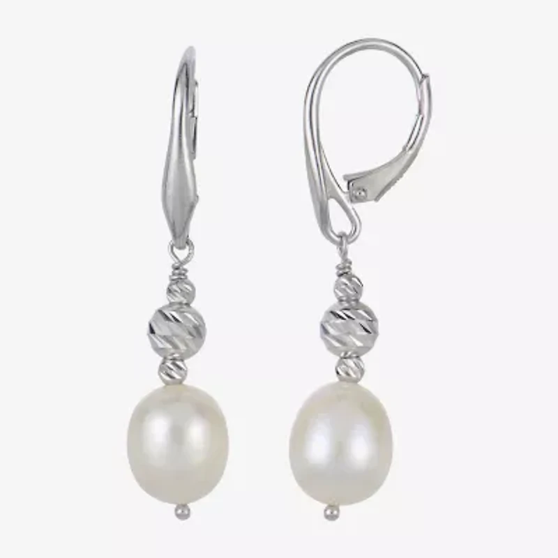 Womens Dyed White Cultured Freshwater Pearl Sterling Silver Drop Earrings
