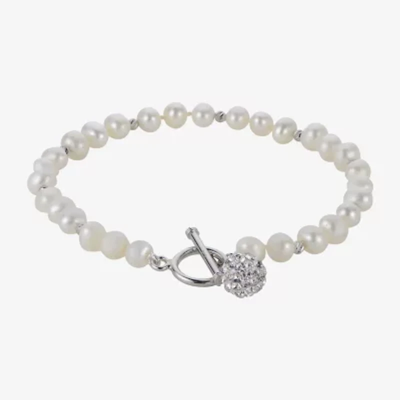 Womens White Cultured Freshwater Pearl Sterling Silver Beaded Bracelet
