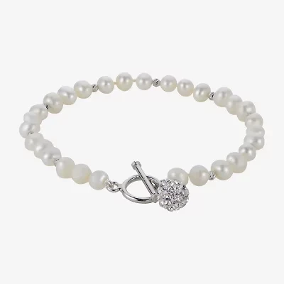 Womens White Cultured Freshwater Pearl Sterling Silver Beaded Bracelet