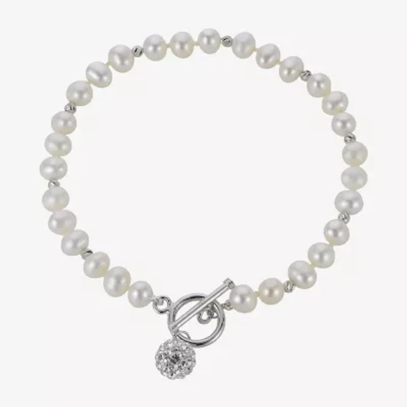 Womens White Cultured Freshwater Pearl Sterling Silver Beaded Bracelet
