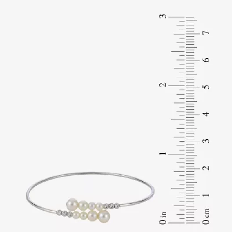 Womens White Cultured Freshwater Pearl Sterling Silver Bangle Bracelet