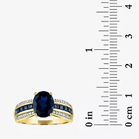 Womens Diamond Accent Gemstone 10K Gold Side Stone Oval Cocktail Ring