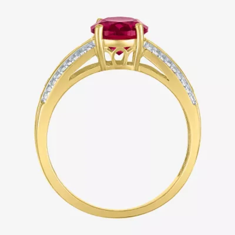 Womens Diamond Accent Gemstone 10K Gold Side Stone Oval Cocktail Ring