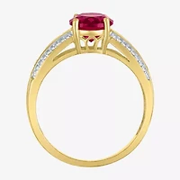 Womens Diamond Accent Gemstone 10K Gold Side Stone Oval Cocktail Ring