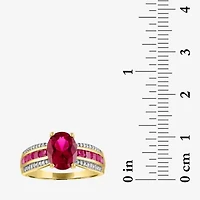 Womens Diamond Accent Gemstone 10K Gold Side Stone Oval Cocktail Ring