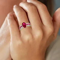 Womens Diamond Accent Gemstone 10K Gold Side Stone Oval Cocktail Ring