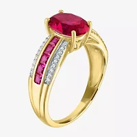 Womens Diamond Accent Gemstone 10K Gold Side Stone Oval Cocktail Ring