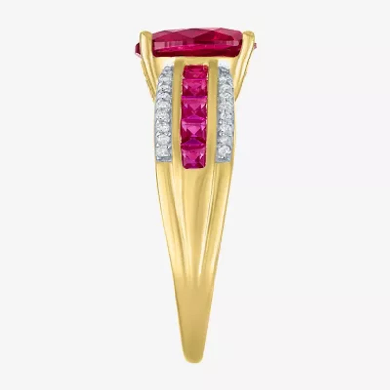 Womens Diamond Accent Gemstone 10K Gold Side Stone Oval Cocktail Ring