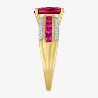 Womens Diamond Accent Gemstone 10K Gold Side Stone Oval Cocktail Ring